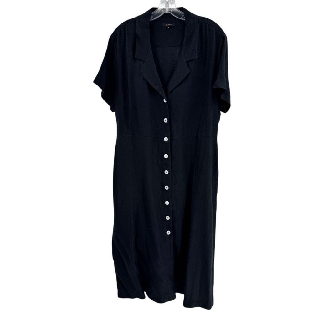 Quince Black Linen Button Front Midi Dress Size XL